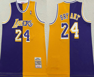 Men's Los Angeles Lakers #24 Kobe Bryant Purple Yellow Two Tone Stitched 2007-08 Hardwood Classic Swingman Jersey