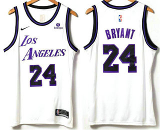 Men's Los Angeles Lakers #24 Kobe Bryant White 2022 Nike Swingman Stitched Jersey With Sponsor