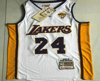 Men's Los Angeles Lakers #24 Kobe Bryant White Finals Patch 2008-09 Hardwood Classics Soul AU Throwback Jersey