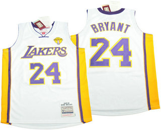 Men's Los Angeles Lakers #24 Kobe Bryant White Finals Patch 2009-10 Hardwood Classics Soul Swingman Throwback Jersey