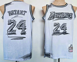 Men's Los Angeles Lakers #24 Kobe Bryant White Sketch Throwback Swingman Jersey