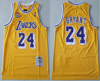 Men's Los Angeles Lakers #24 Kobe Bryant With 60TH Patch Revolution 30 Swingman Yellow Throwback Jersey