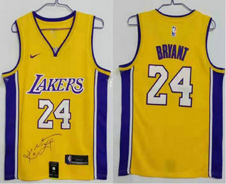 Men's Los Angeles Lakers #24 Kobe Bryant Yellow 2017-2018 Nike Swingman Stitched Signed Jersey