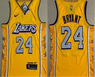 Men's Los Angeles Lakers #24 Kobe Bryant Yellow 2020 Nike City Edition AU ALL Stitched Jersey