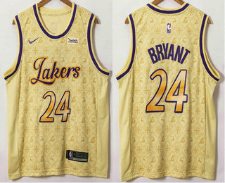 Men's Los Angeles Lakers #24 Kobe Bryant Yellow 2021 Nike Swingman Stitched NBA Fashion Jersey With NEW Sponsor Logo