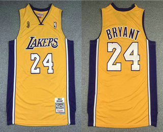 Men's Los Angeles Lakers #24 Kobe Bryant Yellow Champion Patch 2008-09 Hardwood Classics Soul Swingman Throwback Jersey