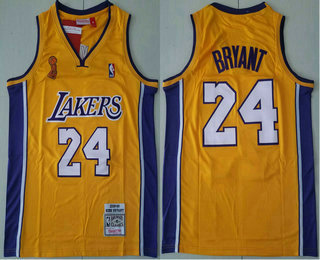 Men's Los Angeles Lakers #24 Kobe Bryant Yellow Champion Patch 2008-09 Hardwood Classics Soul Swingman Throwback Jersey