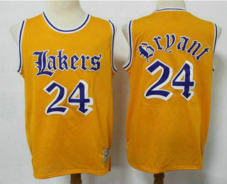 Men's Los Angeles Lakers #24 Kobe Bryant Yellow English Version Hardwood Classics Soul Swingman Throwback Jersey