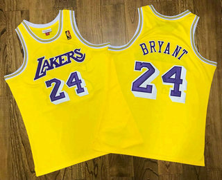 Men's Los Angeles Lakers #24 Kobe Bryant Yellow Gold NBA logo 2008-09 Hardwood Classics Soul AU Throwback Jersey