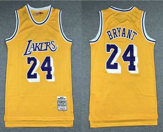 Men's Los Angeles Lakers #24 Kobe Bryant Yellow Gold NBA logo 2008-09 Hardwood Classics Soul Swingman Throwback Jersey