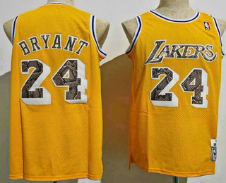 Men's Los Angeles Lakers #24 Kobe Bryant Yellow Leather Snakeskin Hardwood Swingman Throwback Jersey