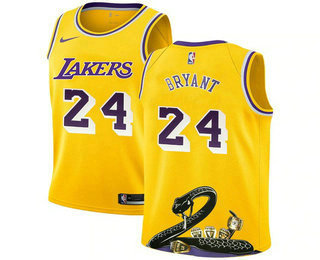 Men's Los Angeles Lakers #24 Kobe Bryant Yellow Nike Swingman Black Mamba Fashion NBA Jersey