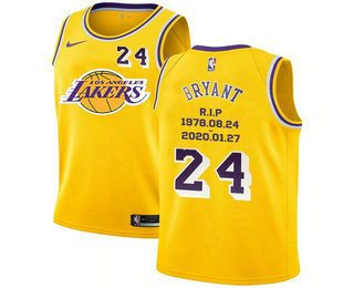 Men's Los Angeles Lakers #24 Kobe Bryant Yellow Nike Swingman RIP Fashion NBA Jersey