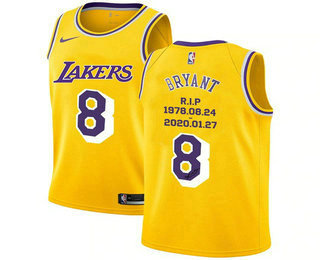 Men's Los Angeles Lakers #24 Kobe Bryant Yellow Nike Swingman RIP NBA Jersey