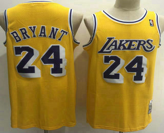 Men's Los Angeles Lakers #24 Kobe Bryant Yellow Purple Name 2008-09 Hardwood Classics Soul Swingman Throwback Jersey