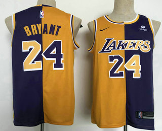 Men's Los Angeles Lakers #24 Kobe Bryant Yellow Purple Two Tone Stitched Jersey With Sponsor