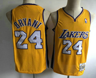 Men's Los Angeles Lakers #24 Kobe Bryant Yellow V Neck 2008-09 Hardwood Classics Soul Swingman Throwback Jersey