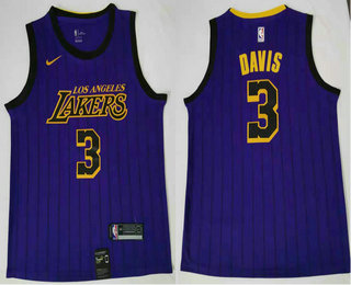 Men's Los Angeles Lakers #3 Anthony Davis 2019 Purple Stripe Nike Swingman Stitched NBA Jersey