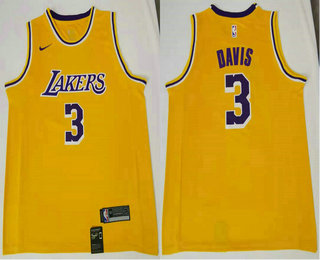 Men's Los Angeles Lakers #3 Anthony Davis 2019 Yellow Nike Swingman Stitched NBA Jersey