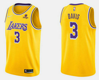 Men's Los Angeles Lakers #3 Anthony Davis 75th Anniversary Diamond Gold 2021 Stitched Basketball Jersey