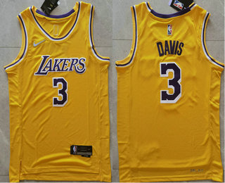 Men's Los Angeles Lakers #3 Anthony Davis 75th Anniversary Diamond Yellow 2021 Stitched Jersey