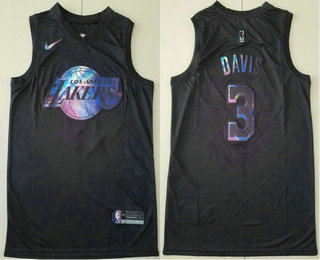 Men's Los Angeles Lakers #3 Anthony Davis Black Iridescent 2021 Nike Swingman Stitched Jersey