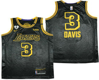 Men's Los Angeles Lakers #3 Anthony Davis Black NEW 2021 Nike City Edition Wish and Heart Stitched Jersey 01