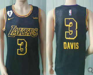 Men's Los Angeles Lakers #3 Anthony Davis Black NEW 2021 Nike City Edition Wish and Heart Stitched Jersey