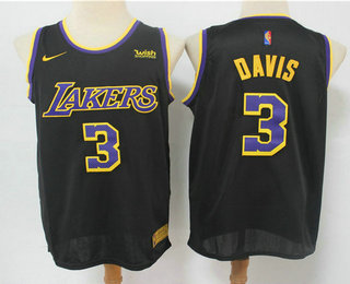 Men's Los Angeles Lakers #3 Anthony Davis Black Nike Swingman 2021 Earned Edition Stitched Jersey With NEW Sponsor Logo