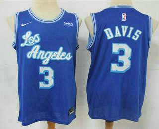 Men's Los Angeles Lakers #3 Anthony Davis Blue New Latin Nights 2021 Hardwood Classics Jersey With NEW Sponsor Logo