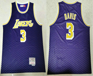 Men's Los Angeles Lakers #3 Anthony Davis Checkerboard Purple Hardwood Classics Soul Swingman Throwback Jersey