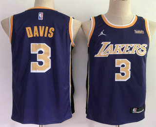 Men's Los Angeles Lakers #3 Anthony Davis Purple 2021 Brand Jordan Swingman Stitched NBA Jersey With NEW Sponsor Logo