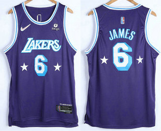 Men's Los Angeles Lakers #3 Anthony Davis Purple 75th 2022 City Edition Stitched Swingman Jersey