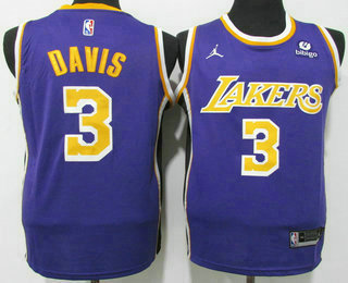 Men's Los Angeles Lakers #3 Anthony Davis Purple Jordan 75th Anniversary Diamond 2021 Stitched Jersey With Sponsor