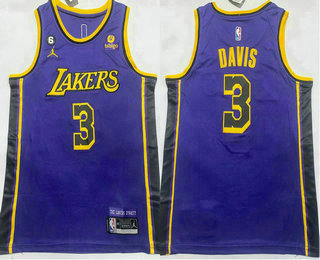 Men's Los Angeles Lakers #3 Anthony Davis Purple Statement 6 Patch Icon Sponsor Swingman Jersey