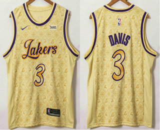 Men's Los Angeles Lakers #3 Anthony Davis Yellow 2021 Nike Swingman Stitched NBA Fashion Jersey With NEW Sponsor Logo