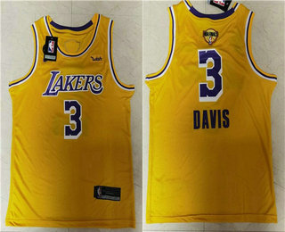 Men's Los Angeles Lakers #3 Anthony Davis Yellow With KB Patch NEW 2020 NBA Finals Patch Nike Wish Swingman Stitched NBA Jersey