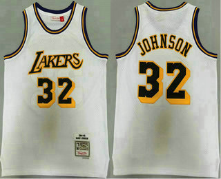 Men's Los Angeles Lakers #32 Magic Johnson White 1984-85 Hardwood Classics Soul Swingman Throwback Jersey