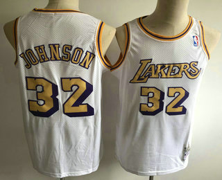 Men's Los Angeles Lakers #32 Magic Johnson White Hardwood Classics Soul Swingman Throwback Jersey