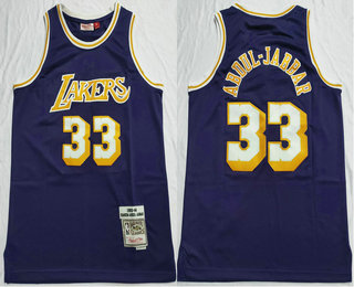 Men's Los Angeles Lakers #33 Kareem Abdul-Jabbar Purple 1983-84 Hardwood Classics Soul Swingman Throwback Jersey