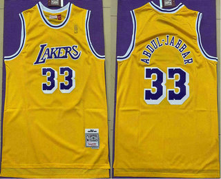 Men's Los Angeles Lakers #33 Kareem Abdul-Jabbar Yellow 1984-85 Hardwood Classics Soul Swingman Throwback Jersey