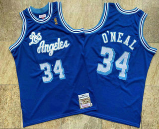 Men's Los Angeles Lakers #34 Shaquille O'Neal Blue 1996-97 Hardwood Classics Soul AU Throwback Jersey