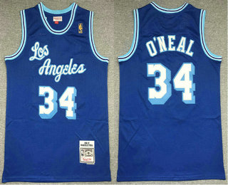 Men's Los Angeles Lakers #34 Shaquille O'Neal Blue 1996-97 Hardwood Classics Soul Swingman Throwback Jersey