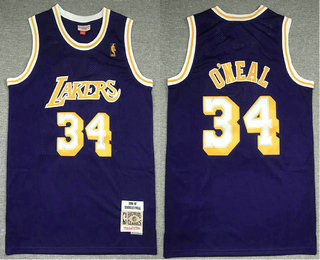 Men's Los Angeles Lakers #34 Shaquille O'Neal Purple 1996-97 Hardwood Classics Soul Swingman Throwback Jersey