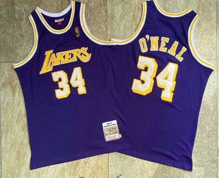 Men's Los Angeles Lakers #34 Shaquille O'neal 1996-97 Purple Hardwood Classics Soul AU Throwback Jersey