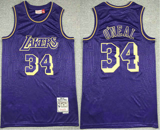 Men's Los Angeles Lakers #34 Shaquille O'neal 1996-97 Purple Hardwood Classics Soul Swingman Throwback Jersey