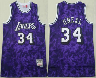 Men's Los Angeles Lakers #34 Shaquille O'neal Purple Camo Hardwood Classics Soul Swingman Throwback Jersey