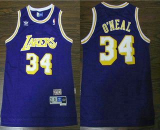 Men's Los Angeles Lakers #34 Shaquille O'neal Purple Hardwood Classics Soul Swingman Throwback Jersey