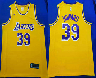 Men's Los Angeles Lakers #39 Dwight Howard 2019 Yellow Nike Swingman Stitched NBA Jersey