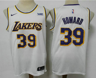 Men's Los Angeles Lakers #39 Dwight Howard White 2021 Nike Swingman Stitched NBA Jersey With Sponsor Logo